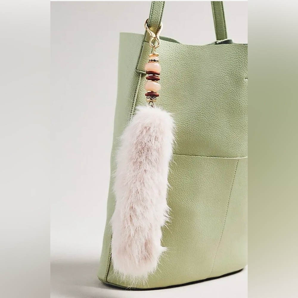 NWOT Anthropologie Faux Fur Beaded Bag Charm in Pink